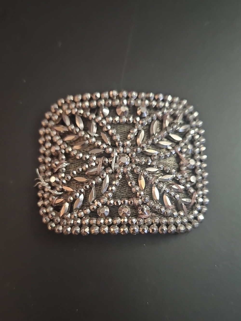 Antique Victorian Steel Cut Silver-Tone Beaded Rectangular Shoe Clip